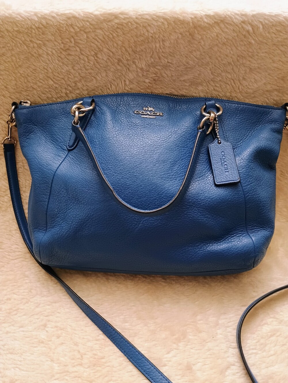Coach Small Kelsey Blue Pebbled Leather Crossbody Satchel Bag F36675
